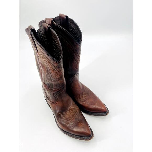 Frye 9 Billy Chocolate Brown Leather Wester Cowboy Boots - Picture 4 of 7